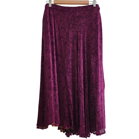 Coldwater Creek Reversible Fall Colors Print Midi Skirt Size 14 - Picture 2 of 8